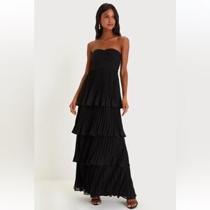 Lulus Seriously Sensational Black Strapless Tiered Maxi Dress